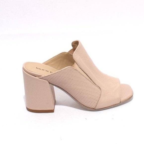 ITALIAN Beige Leather Slide Open Toe Heel Sandal - Picture 3 of 8